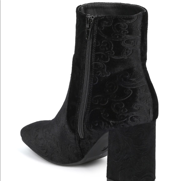 Velour Embellished Velvet Block Heel ankle Bootie - Picture 4 of 5